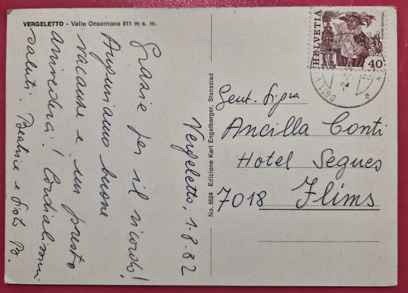 Cartoline postali: Vergletto Valle Onsernone 1982 – Usato da Melchnau venduto da Arthurius 1