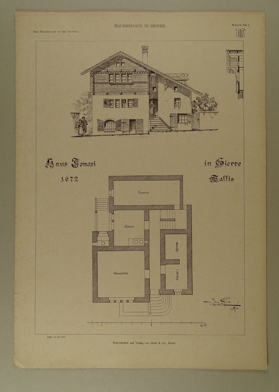 Stiche: SIERRE BAUERNHAUS, WALLIS, DIROGRAPHIE UM 1910 – Gebraucht aus Grüningen von Kartensammler