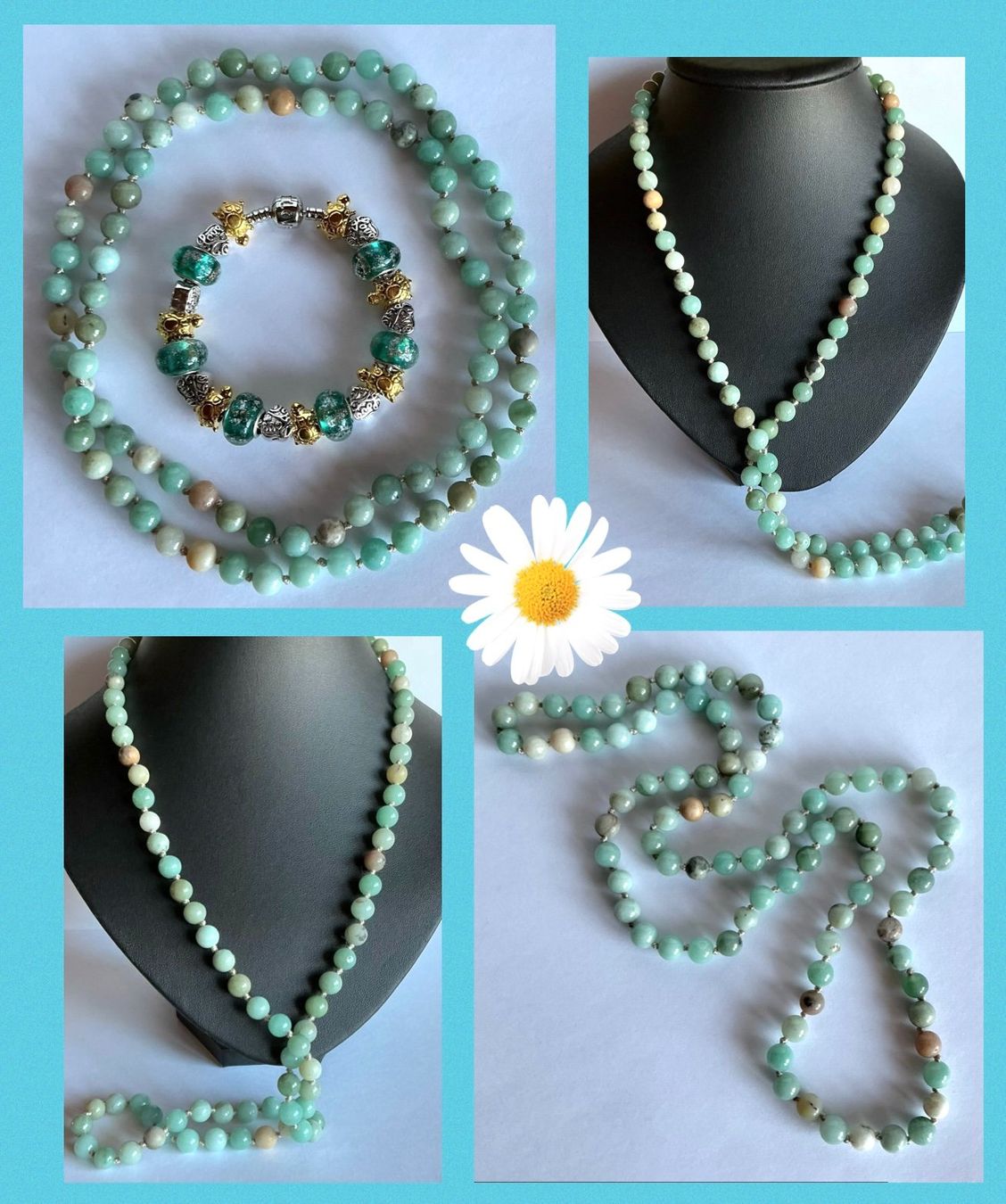 Colliers: SET KETTE ECHTER AMAZONIT UND ARMBAND MIT BEADS MURANO STYLE – Neuf avec emballage d'origine à Berg TG par magginello