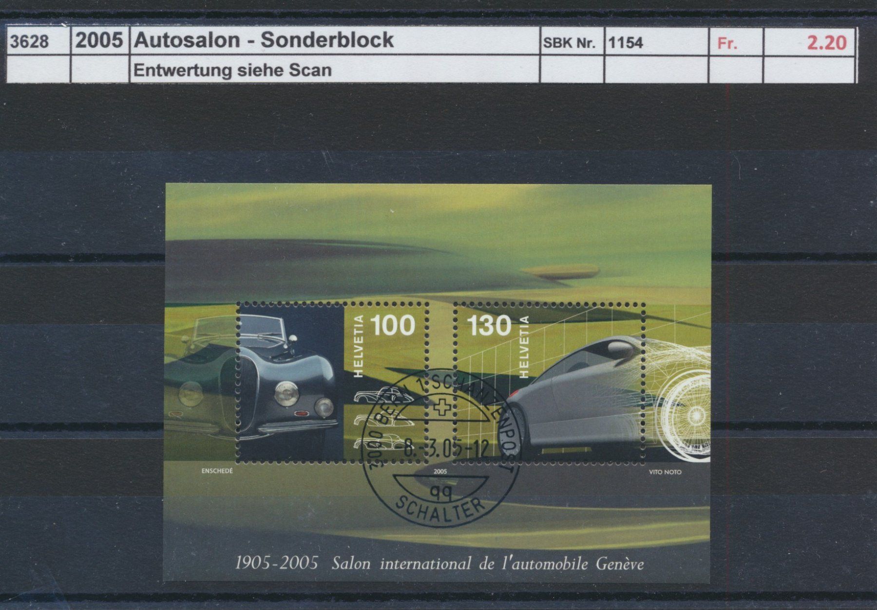 Tutti i francobolli: 2005 "Autosalon" - Sonderblock, gestempelt – Usato da Winterthur venduto da Zupogeru