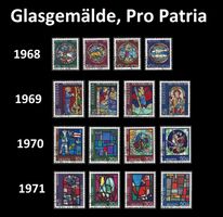 Glasgemälde, 1968-71 Pro Patria, komplette Serien gestempelt