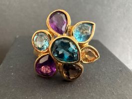Silber Ring mit Amety, Topas , Citrin 925, vergoldet