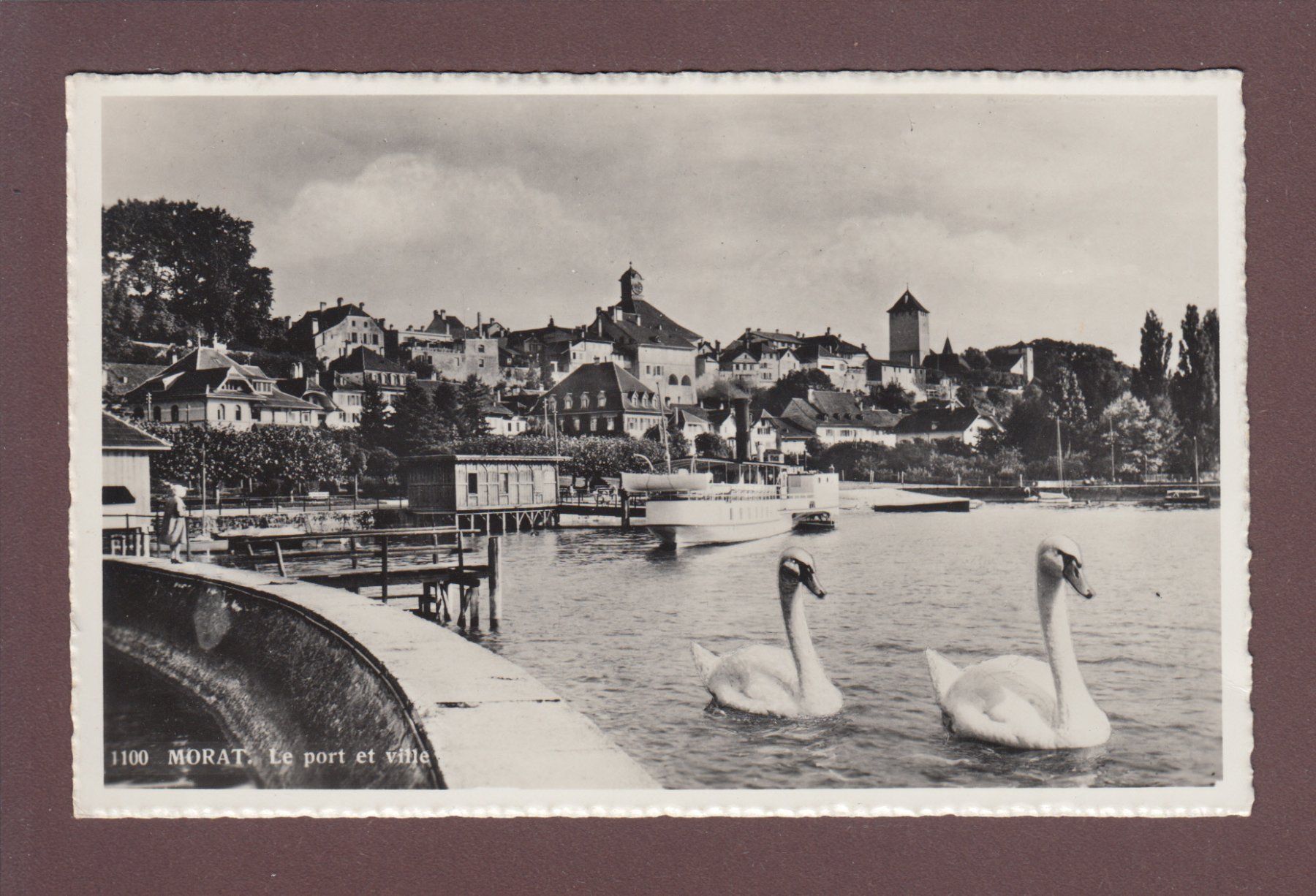 Cartoline postali: MORAT - Port - Cygnes - 1942 – Usato da Pully venduto da nicecards
