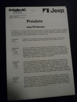 Prospekt Preisliste Jeep und Wagoneer 1981