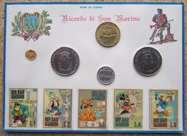 RICORDO DI SAN MARINO 1970 : MÜNZEN + DISNEY BRIEFMARKEN