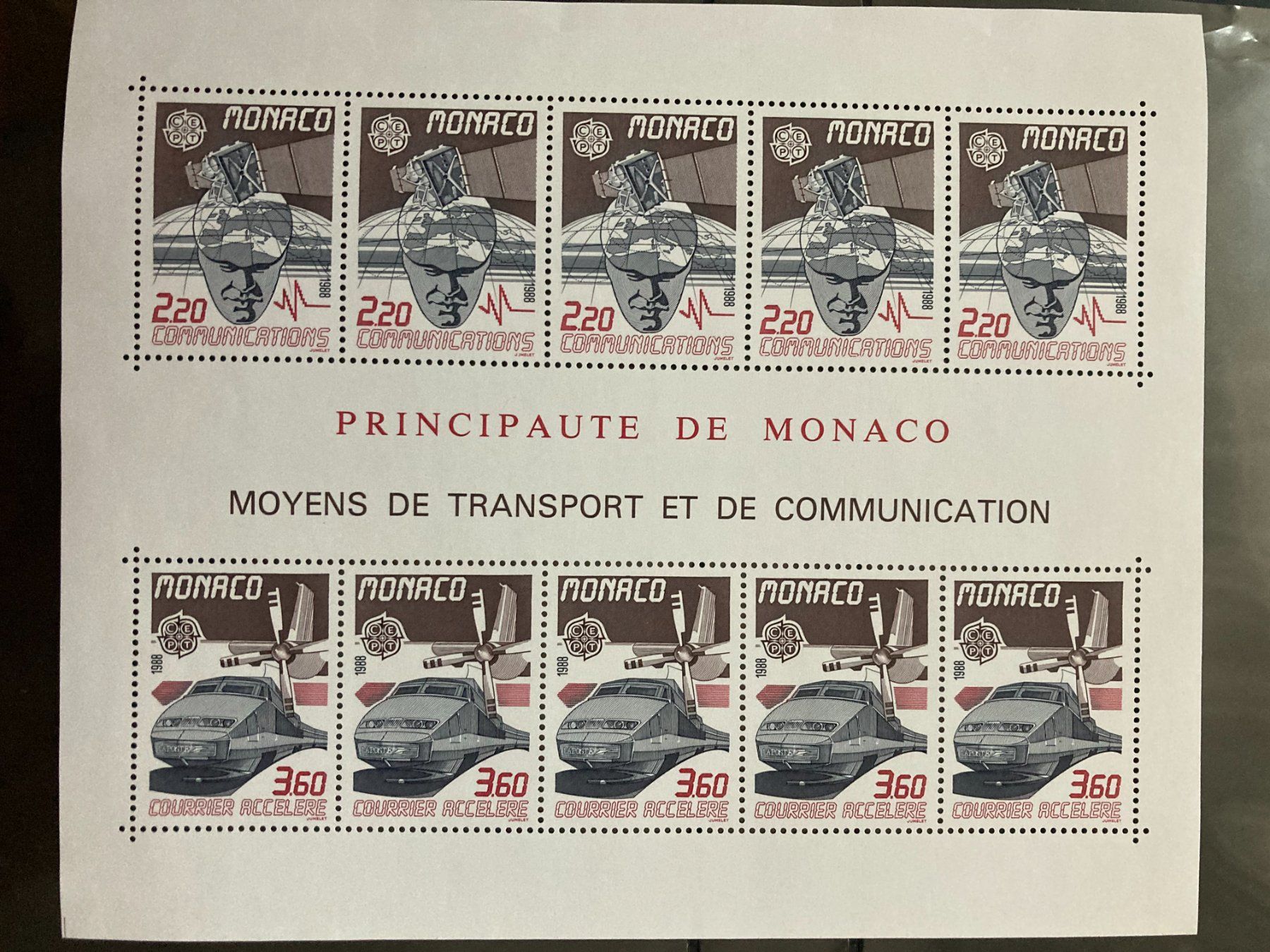 Tutti i francobolli: Monaco 1988 Kleinbogen Europa Transport postfrisch – Nuovo (secondo la descrizione) da Liestal venduto da schnueps