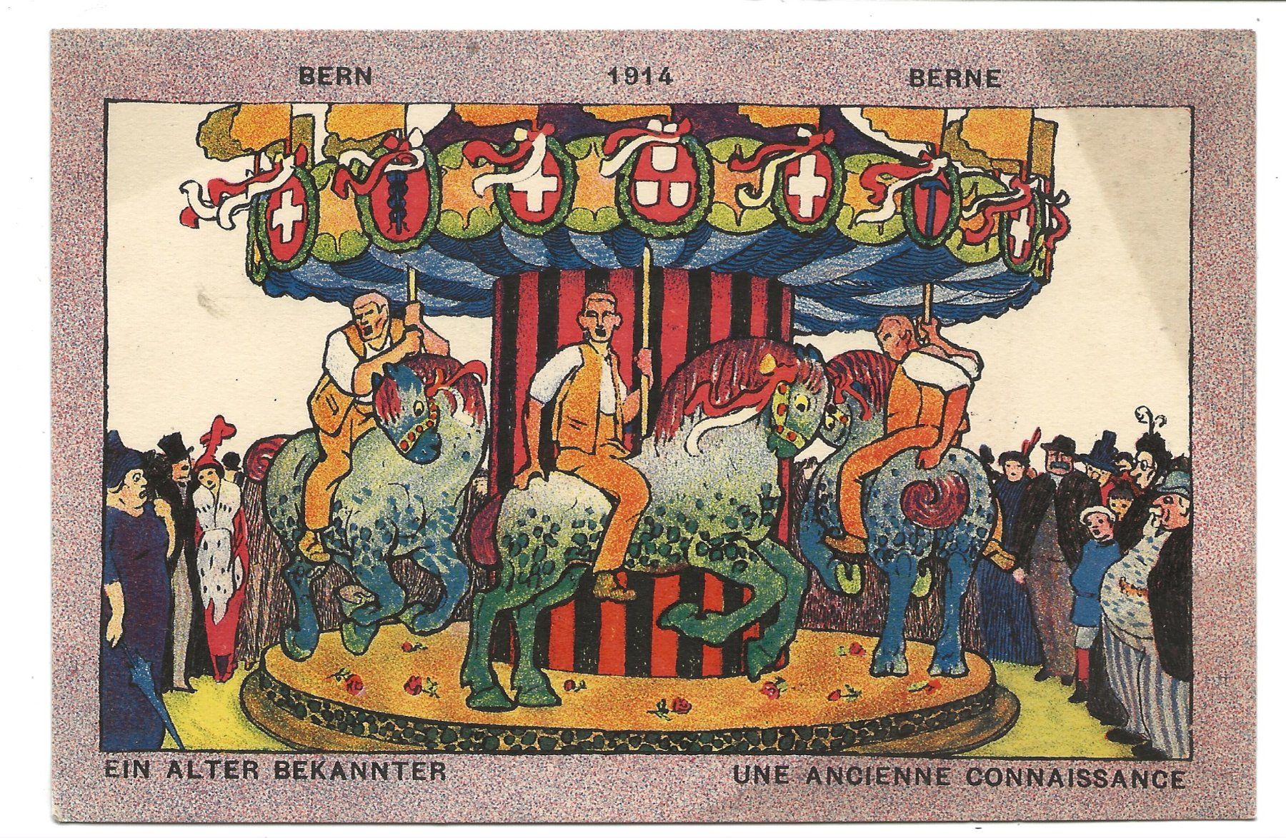 Cartoline postali: Bern 1914 - Kantons-Karussell - Ein alter Bekannter - Litho – Usato da Engelburg venduto da Cartophil
