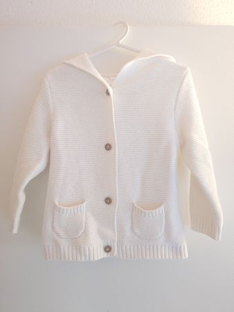 Kinder Strickjacke mit Kapuze weiss, Grösse 86/92