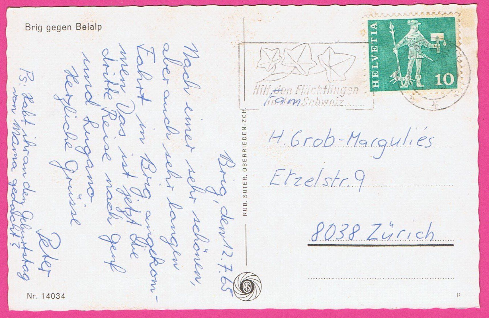 Ansichtskarten: Brig gegen Belalp gel 1965 – Gebraucht aus Einsiedeln von dillie 1