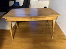 Schreibtisch aus Eichenholz mit zwei Schubladen gebraucht