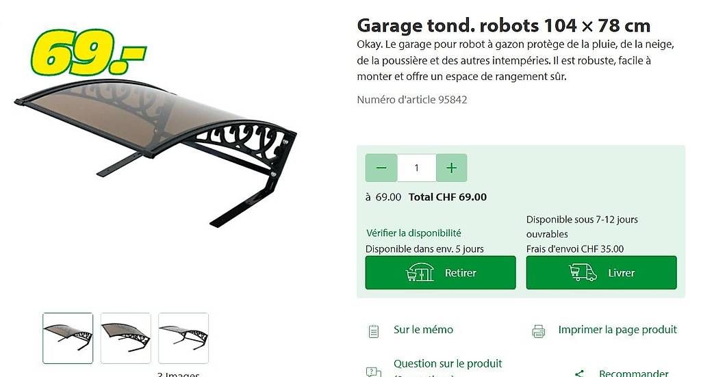 Tagliaerba: Garage tondeuse robot (Landi) – Usato da Les Hauts-Geneveys venduto da Clonoak 2