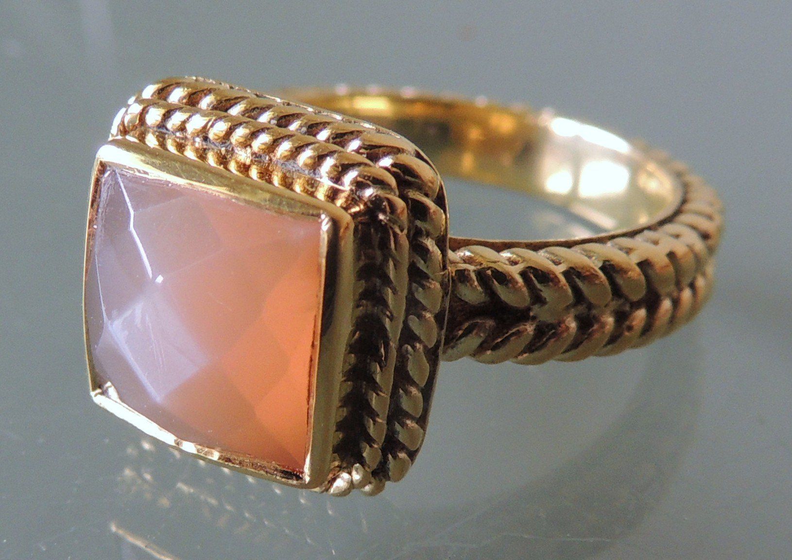 Anelli: Vergoldeter Silber 925 Fingerring Mondstein Gr. 56 – Usato da Waldenburg venduto da schaller707 3