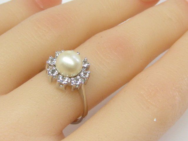 Anelli: Silber Ring 925 / Perle / weisse Schmucksteine / Gr. 55 – Usato da Ermatingen venduto da Decovin 3