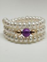 Perlenring mit Amethyst, elastisch, neu!