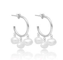 Ohrringe Creole Ohrstecker Perlen weiss Silber 12mm