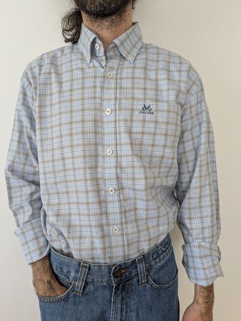 Herren Hemd Jean Paul kariert blau beige Grösse L
