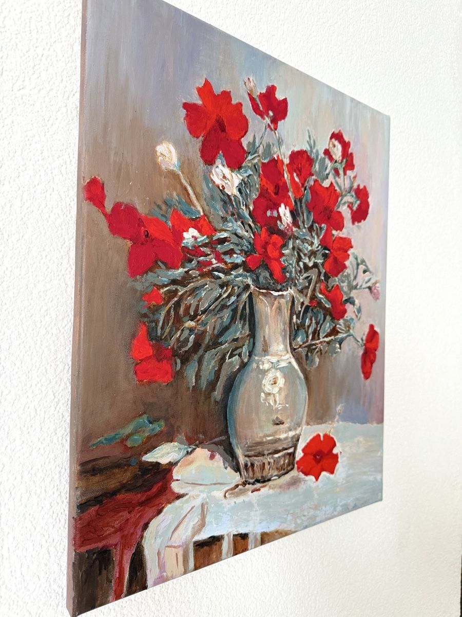 Dipinti: Gemälde auf Leinwand: Blumen in einer Vase. Handgemalt. – Nuovo e nell'imballaggio originale da Siselen BE venduto da Rolf131 5