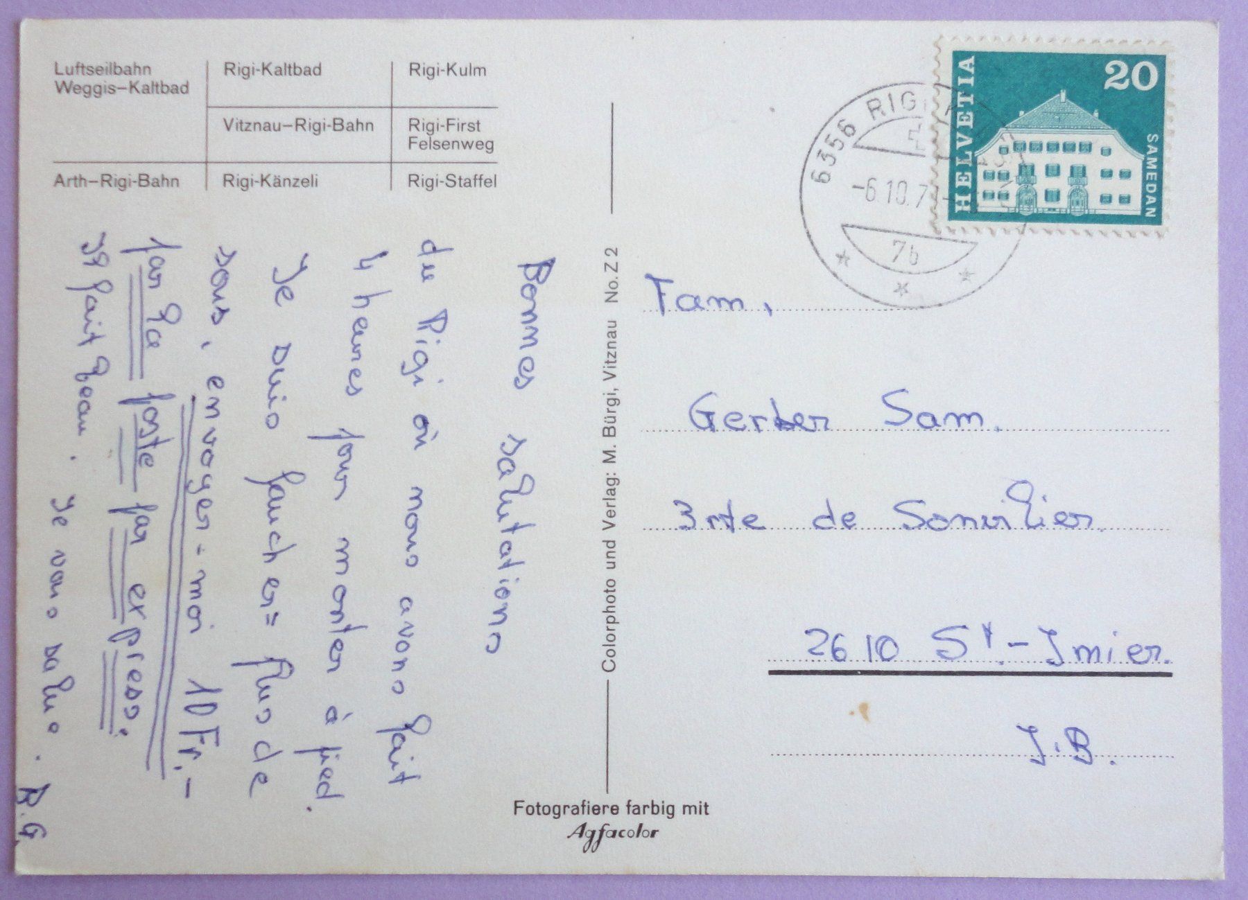 Cartoline postali: Rigi 1800 m ü.M. – Usato da Fétigny venduto da Billy2miny 1