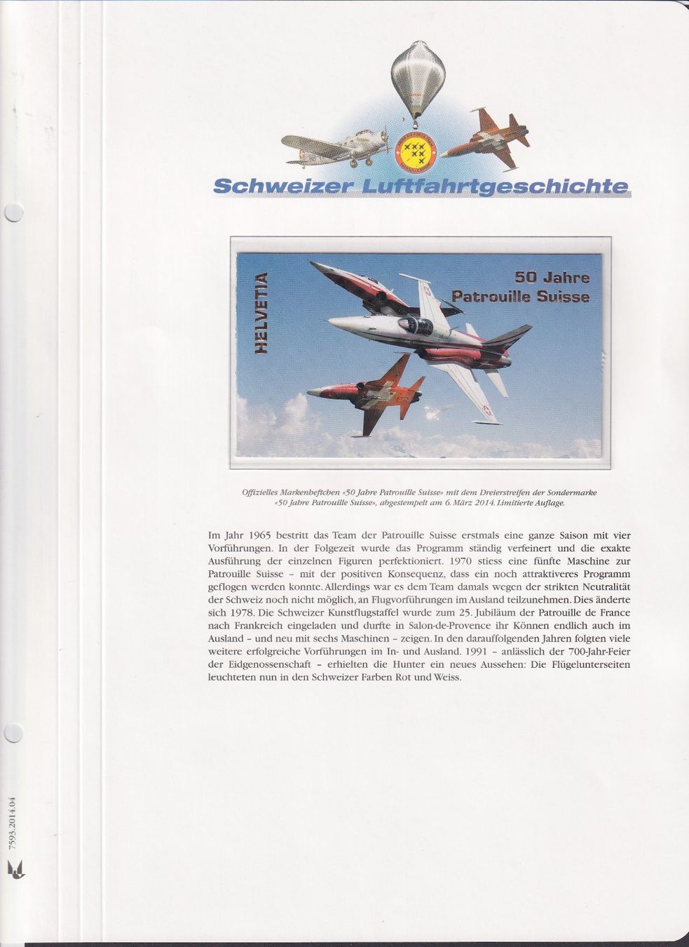 Tutti i francobolli: 2014, Markenheft "Schweizer Luftwaffe" +Nr.1494, limitiert! – Usato da Sursee venduto da Luzernerraute 2