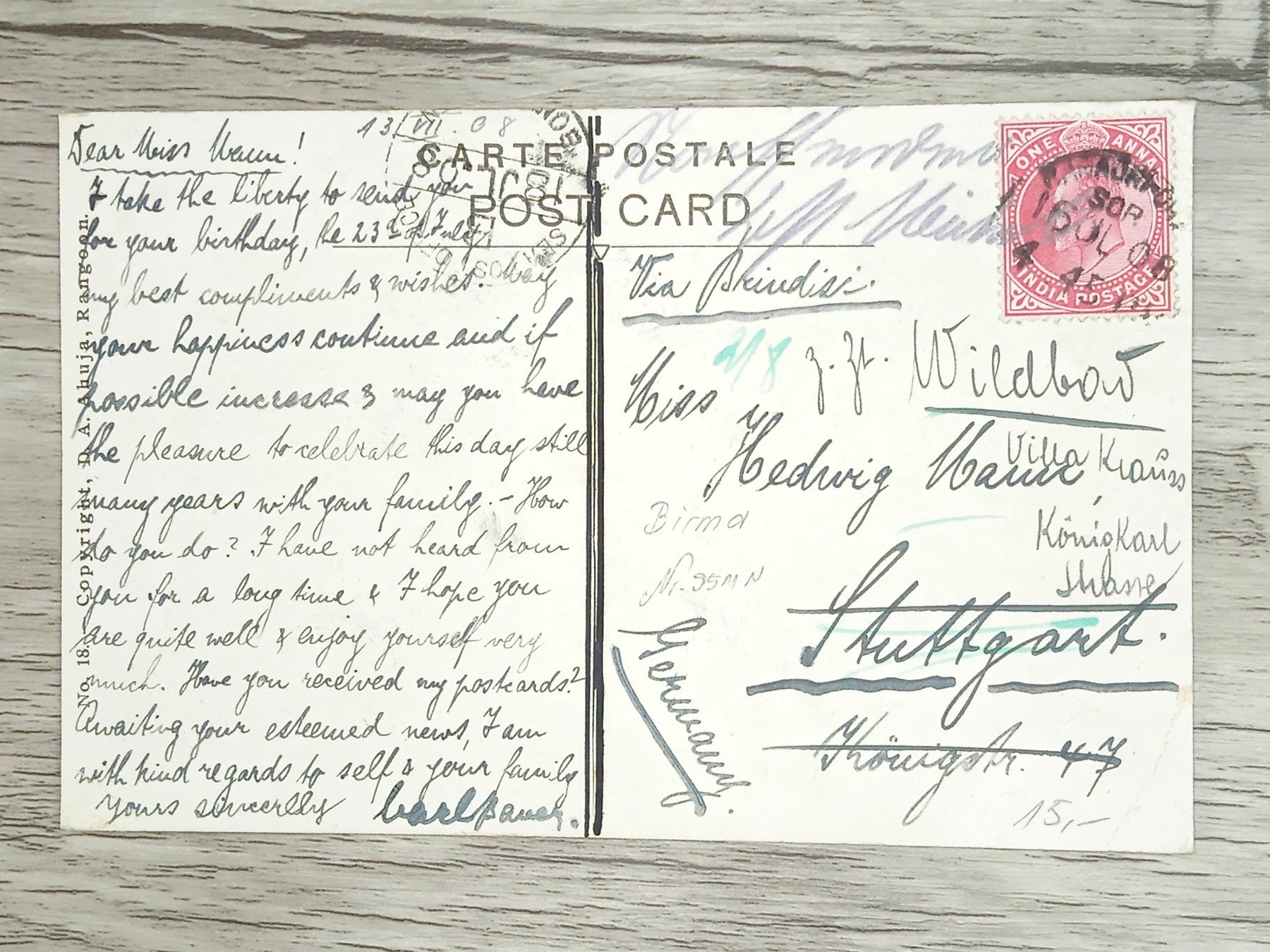 Alle Briefmarken: TR13 Carte Postale + Timbre Inde 1908 – Gebraucht aus Cousset von Patrick_Collections