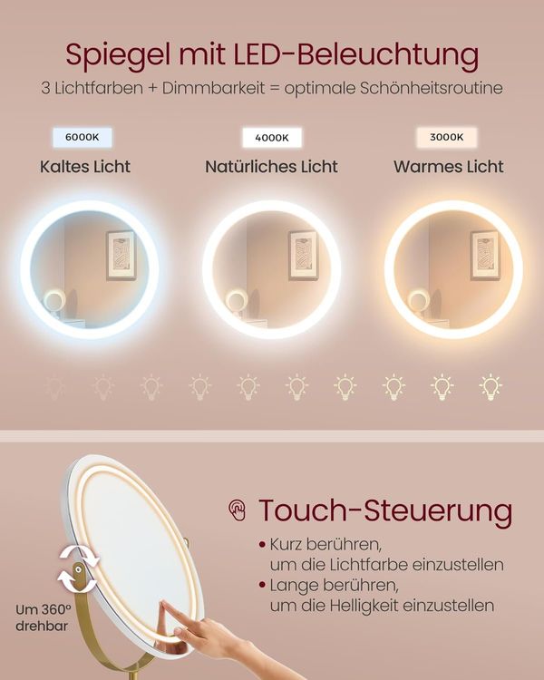 Schminktisch mit Spiegel und Beleuchtung Mattweiss LUMIVIA 6