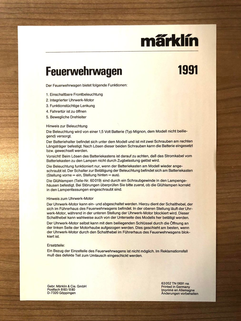 Modellini d'auto: Märklin 1991 Feuerwehrwagen – Nuovo (secondo la descrizione) da Burg AG venduto da Hubschrabi 3