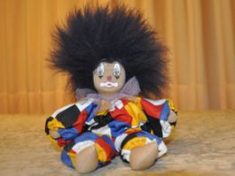 Stoffpuppe Clown bunt schwarz guter Zustand