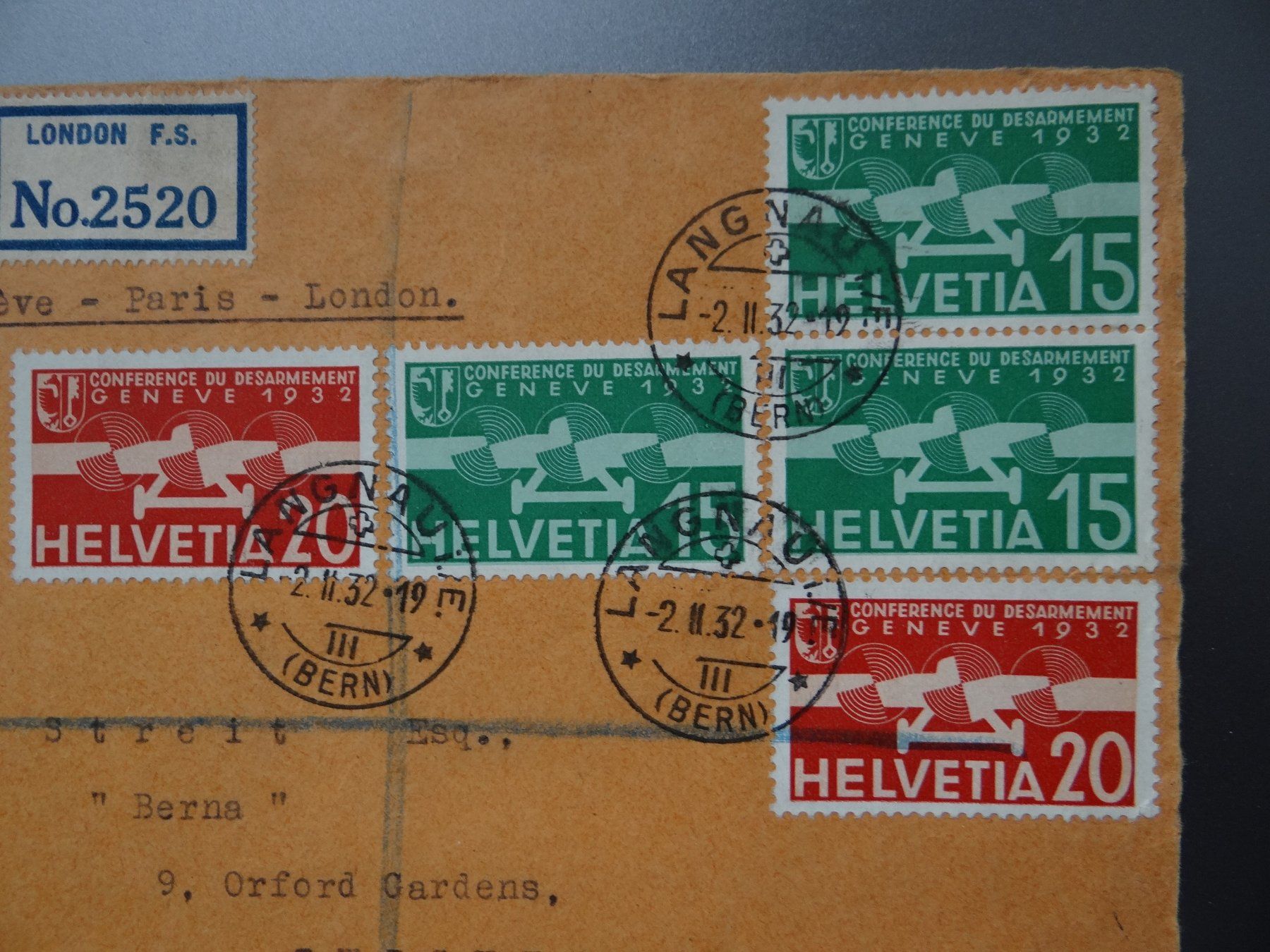 Tutti i francobolli: Flugpost FDC 2.2.1932 Briefvorderseite nach England – Usato da Kriens venduto da Na4 1