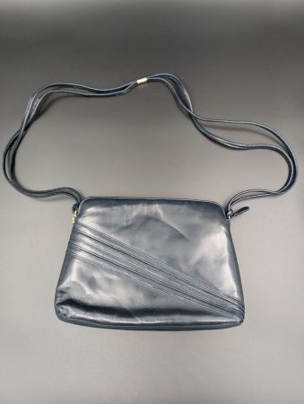 Vintage Leder Umhängetasche Blau Ziernähte