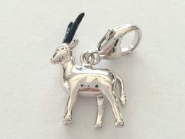 Silber 925 Charm Anhänger Steinbock, naturverbunden -  Neu