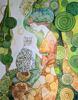 Original Aquarell "die Frau und ihre Katze"