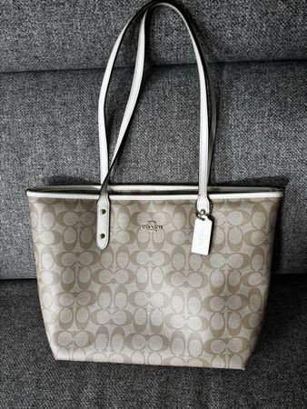 Coach Tasche Signature Canvas beige weiss guter Zustand