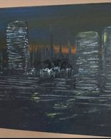 Bild: Abstrakte Skyline bei Nacht,handmade 25×58
