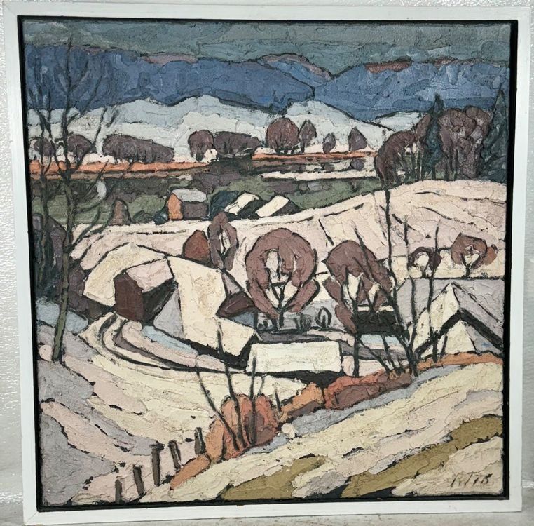 Gemälde: Winter-Landschaft in Mischtechnik Monogrammiert – Gebraucht aus Hinwil von Grossformat