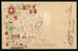 Präge-AK Wappen der Schweiz, Drei Männ
