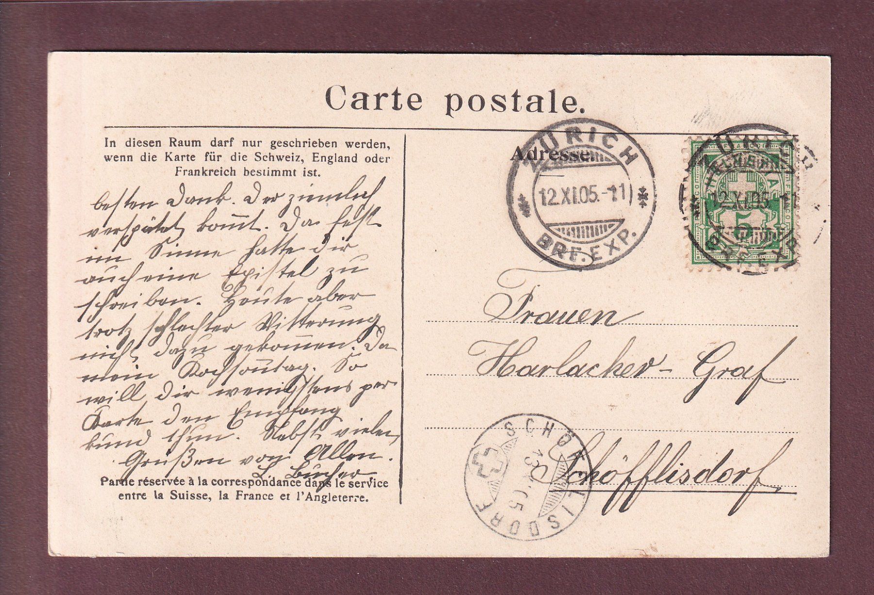 Ansichtskarten: ZÜRICHBERG - Sagentobel - 1905 – Gebraucht aus Pully von nicecards 1