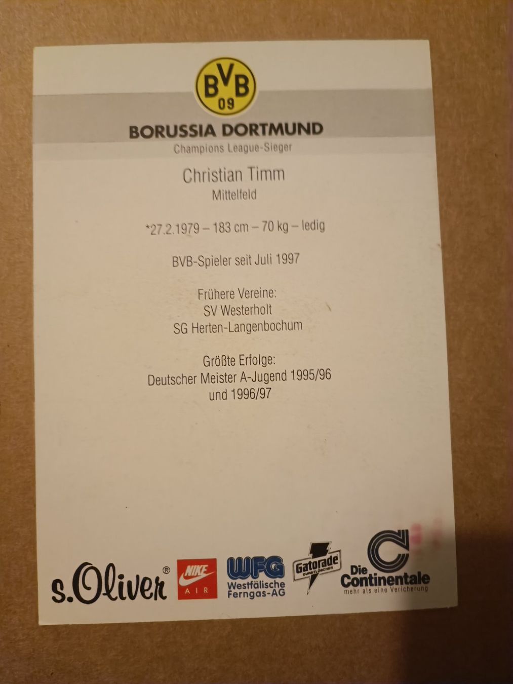 Autogramme: Christian Timm - BVB 97/98- Champions Edition – Gebraucht aus Menziken von Artographs 1