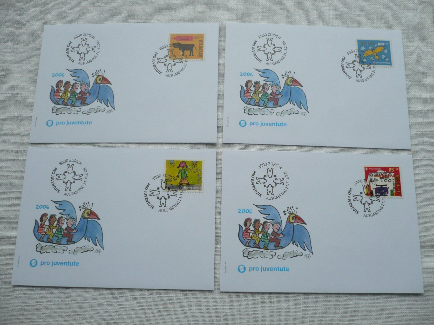 Alle Briefmarken: Pro Juventute 2006 4 FDC Einzelmarken SBK J381A - J384A – Gebraucht aus Zürich von saltandpepper008