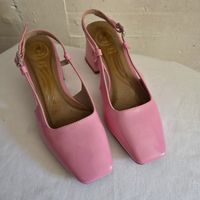 Pink Lack Pumps Gr. 35 mit Blockabsatz - Sommer Sale!