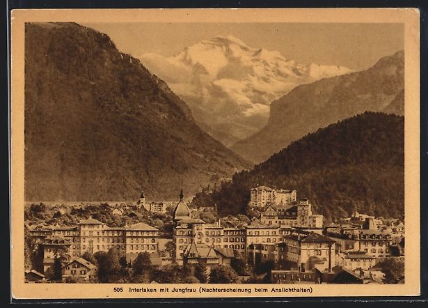 Cartoline postali: AK Interlaken, Ortsansicht mit Jungfrau – Usato da Berlin venduto da bartko-reher