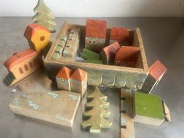 Holzbausteine mit Häusern und Bäumen Holzspielzeug