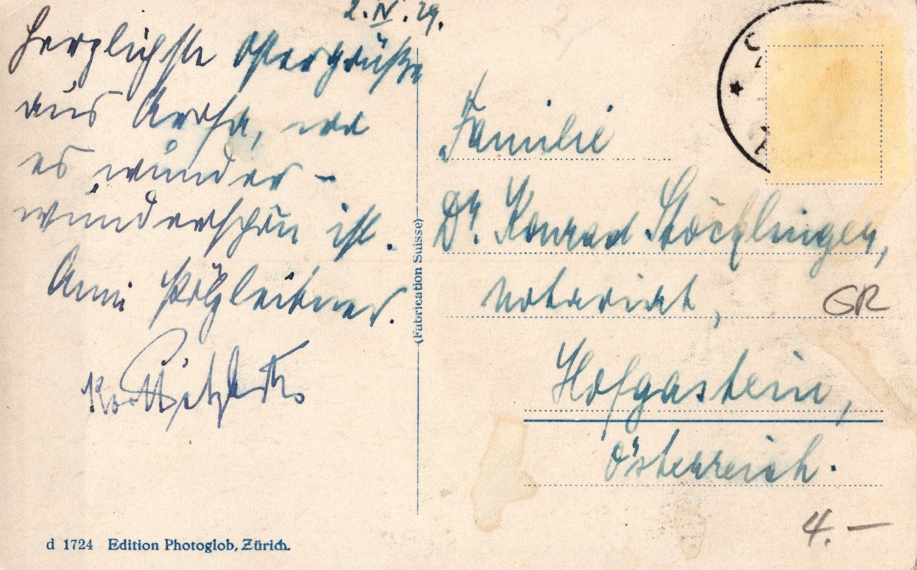 Cartoline postali: 0038 - Postkarte / Ansichtskarte - Arosa – Usato da Reinach BL venduto da Boston-Verkauf 1