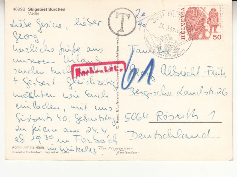 Ansichtskarten: Bürchen 1982 – Gebraucht aus Bürglen TG von StampGraf 1
