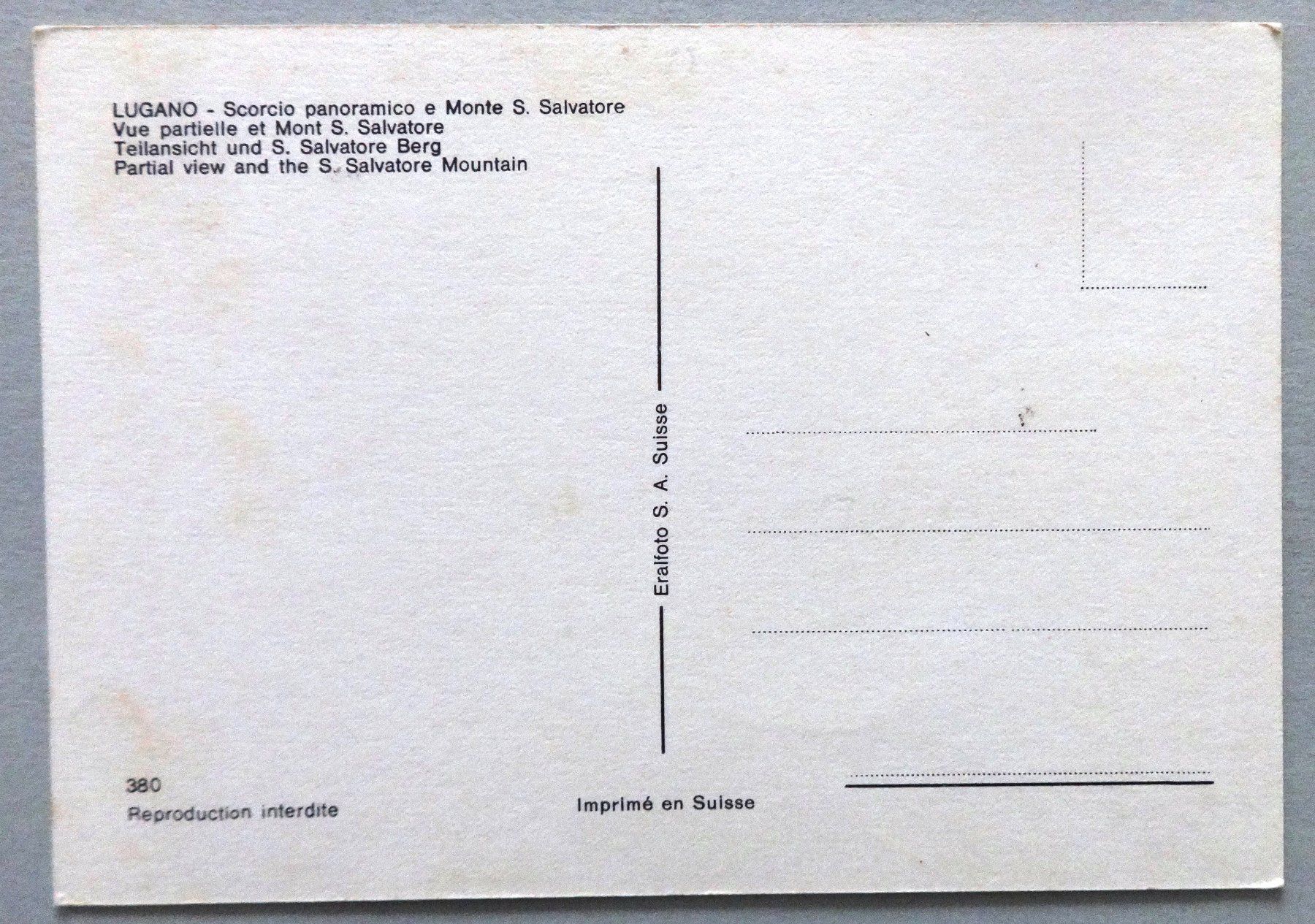 Cartoline postali: Lugano - Scorcio panoramico e Mte S. Salvatore – Usato da Fétigny venduto da Billy2miny 1