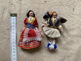 Griechische Trachtenpuppen, Souvenir, Vintage, 2 Stk.Gr.10cm