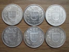 6 x 5 Franken 1931/32/33/35/37/39
