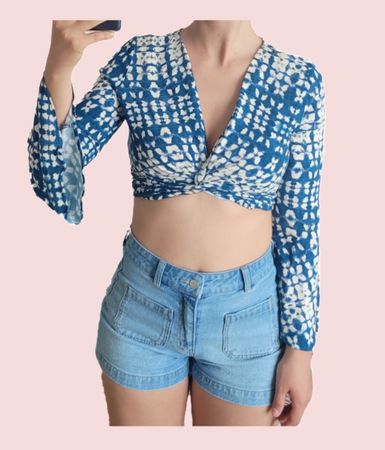 ZARA top imprimé bleu et blanc, taille S