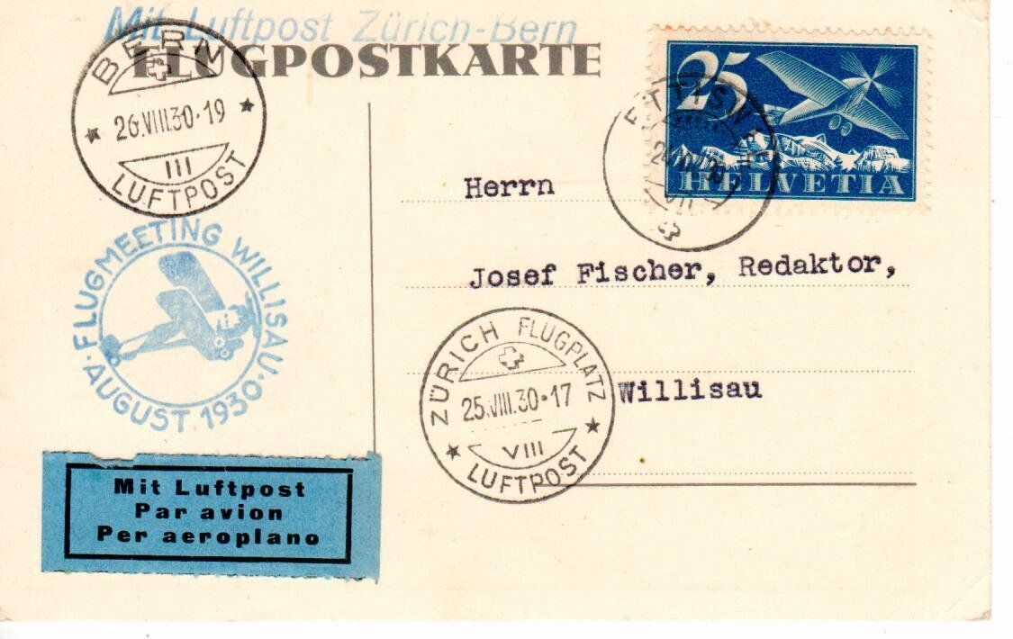 Cartoline postali: Flugmeeting Willisau 1930 – Usato da Wolhusen venduto da Curver9 1
