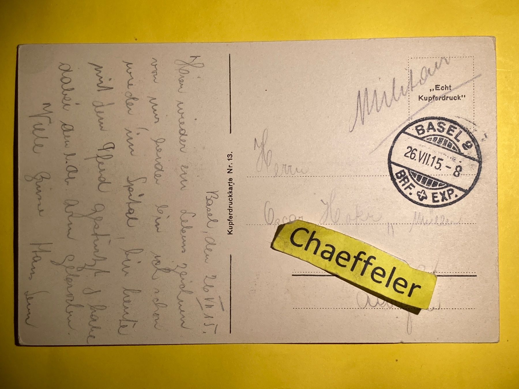 Cartoline postali: 1915 Basel, Blick von der Peterskirche – Usato da Zürich venduto da Chaeffeler 1
