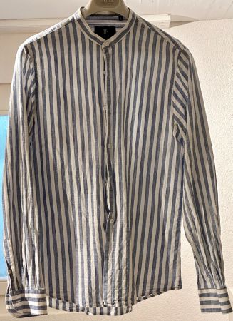 Hemd Leinen blau getreift VALERIO Gr L / 16 / 41